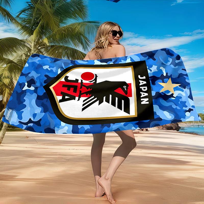 Japan Football Association Emblem Beach Towel, Quick-drying, Easy to Care for, Suitable for Both Fitness and Beach Vacations,Sports Essential