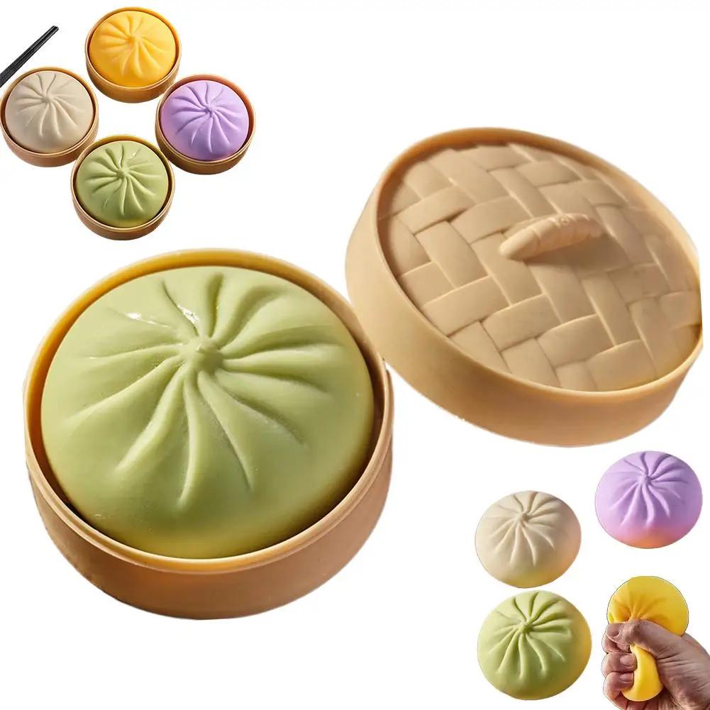 Bunte Teigtaschen-Quetschies Stressbälle Fidget Sensorikspielzeug Simulation Essen Squishies Brötchen mit Dampfgarer Knete-Kugel zum Ausdrücken Geschenke