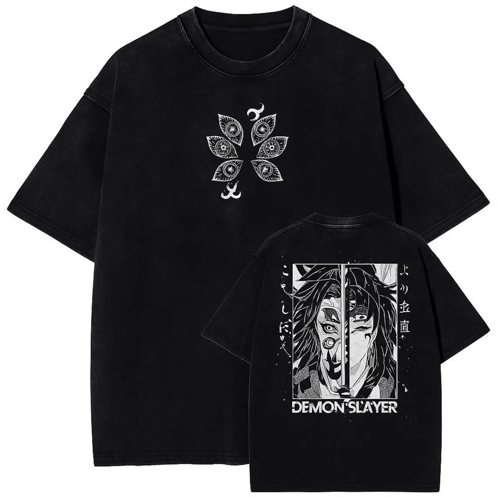 Demon Slayer Vintage Washed T-shirt Summer Casual Outdoor Daily Outfit Men's Harajuku Style T-shirt