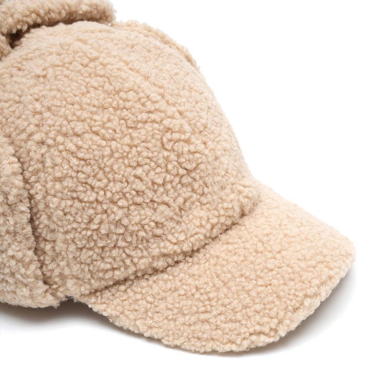 Lamb Wool Warm Baseball Cap for Women Plush Solid Color Autumn Winter Ear Protection Outdoor Hat