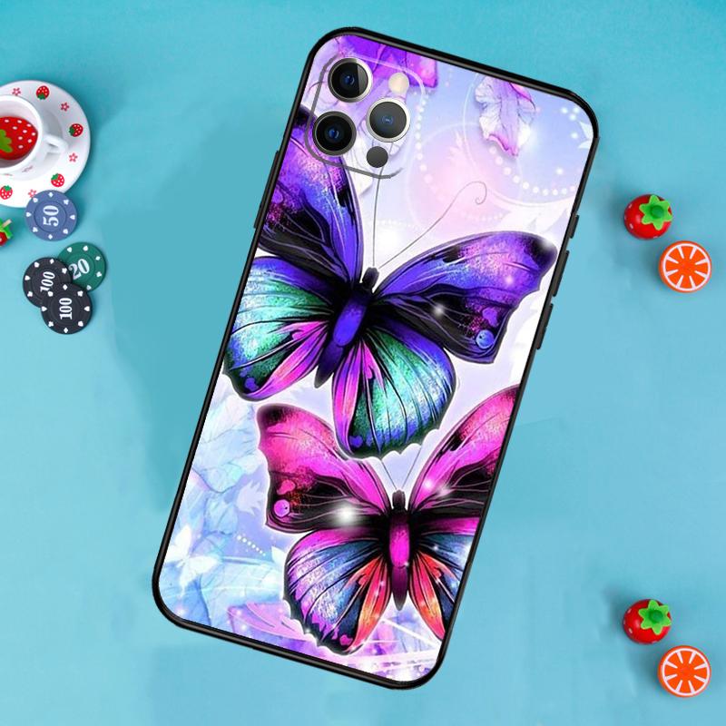 Black Beautiful Butterfly Phone Case For iPhone 17 Air 16 15 14 13 11 12 Pro Max 13 12 mini 15 16 Plus 16e Cover Funda