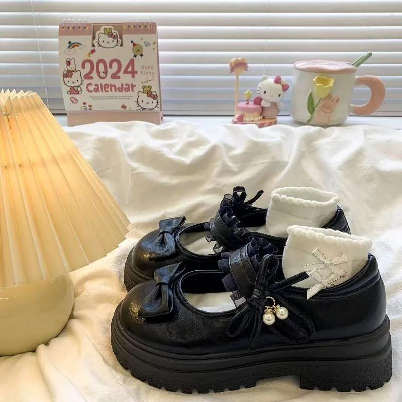 Fashion 2025 New Women's Mary Jane High Heels Round Toe Bow Tie Med Heel Outdoor Casual Sweet Platform Pumps Comfortable & Stylish