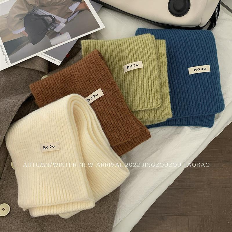 Solid color wool scarf women's autumn and winter warm versatile white student knitted scarf tide
