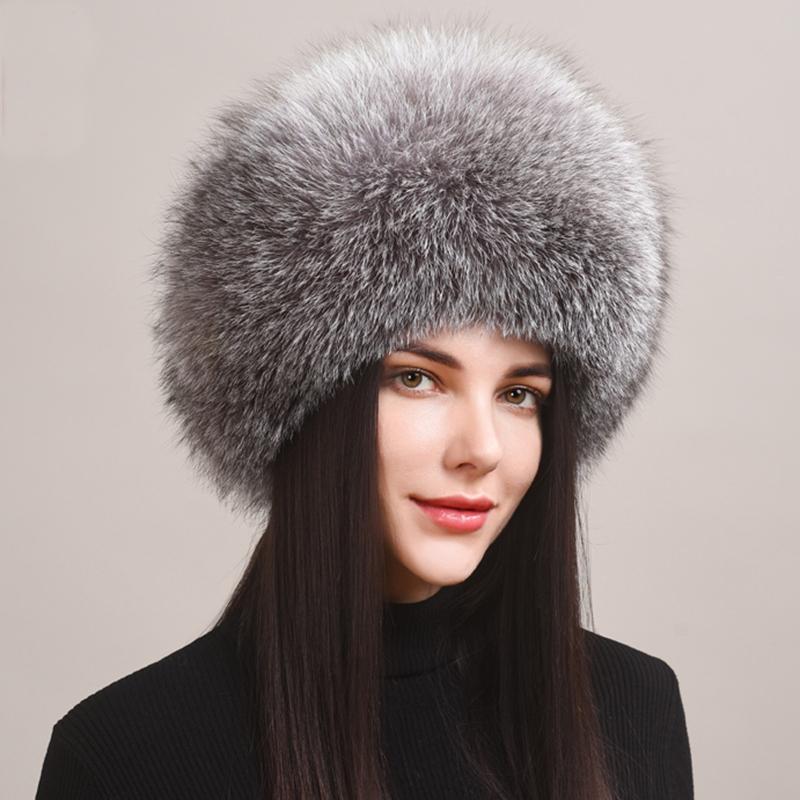 100% Natural Fox Fur Hat Women Cap Thick Fur Cap Winter Warm Hat Female Fashion For Women Hat With Earmuffs Hat