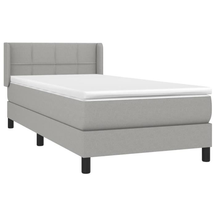 3129673 vidaXL Lit à sommier tapissier et matelas Gris clair 90x190 cm Tissu
