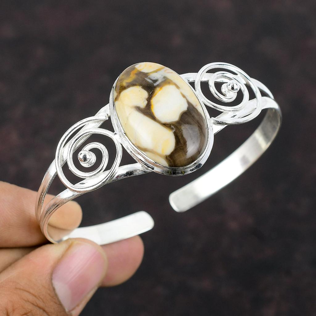 Peanut Wood Jasper Cuff Bracelet Gemstone Bangle 925 Sterling Silver Bangle Adjustable Cuff Bangle Handmade Healing Stone Jewelry For Gifts