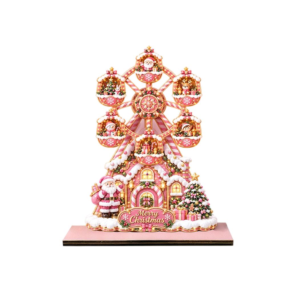 Christmas and Snowman Rotating Ferris Wheel Wooden Decoration, Holiday Tabletop Ornament