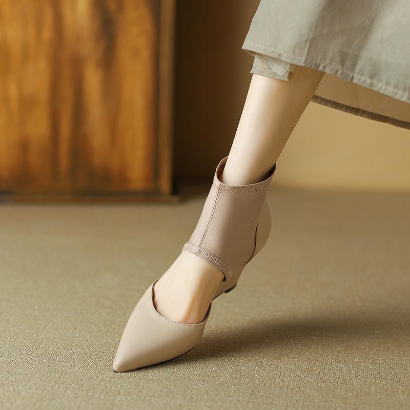 Fashion 2024 Spring Women Sandals Genuine Leather Shoes for Women Pointed Toe Wedges Heels Women Shoes Ladies Shoes High Heels