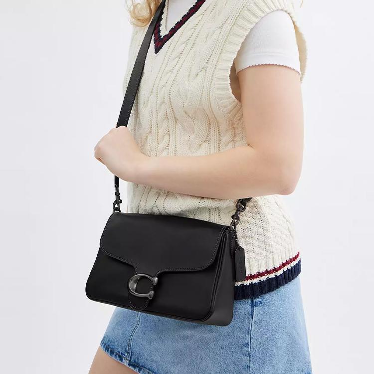 Coach Soft Tabby 25 Classic Hardware Logo Smooth Leather Shoulder Bag Medium Women shoulder bag Black CAM98-V5BLK