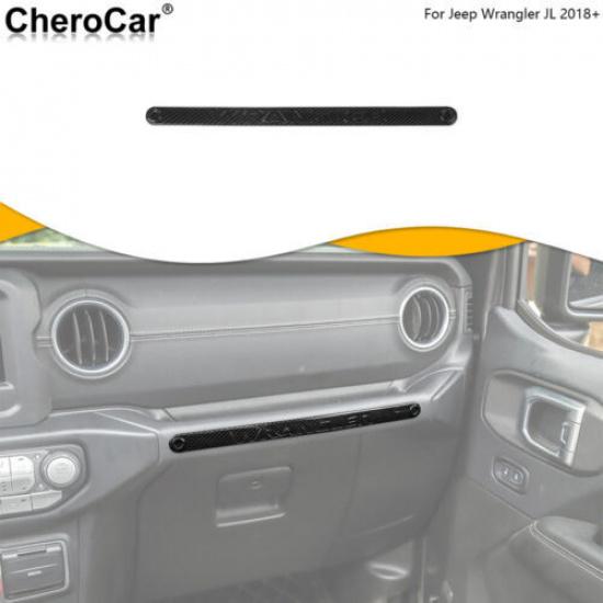 For 18+ JL Jeep Wrangler Dashboard Co-Pilot Handle Decor Strip Trim Carbon Fiber