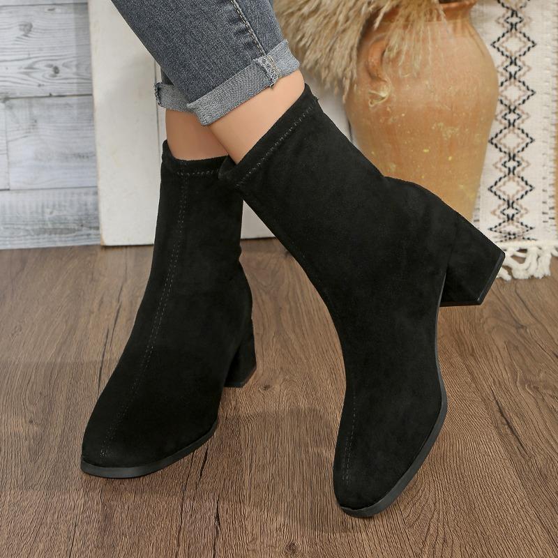 

Ботильоны скинни больших размеров, модные, с квадратным носком, из замши, на задней молнии, на мягкой подошве, нескользящие, на блочном каблуке 42