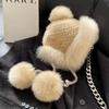Mink Fur Hat Lei Feng Hat Natural Fur Hat With Fox Fur Ball With Ear Protection Winter Hat For Women Female Warm Knitted Hat