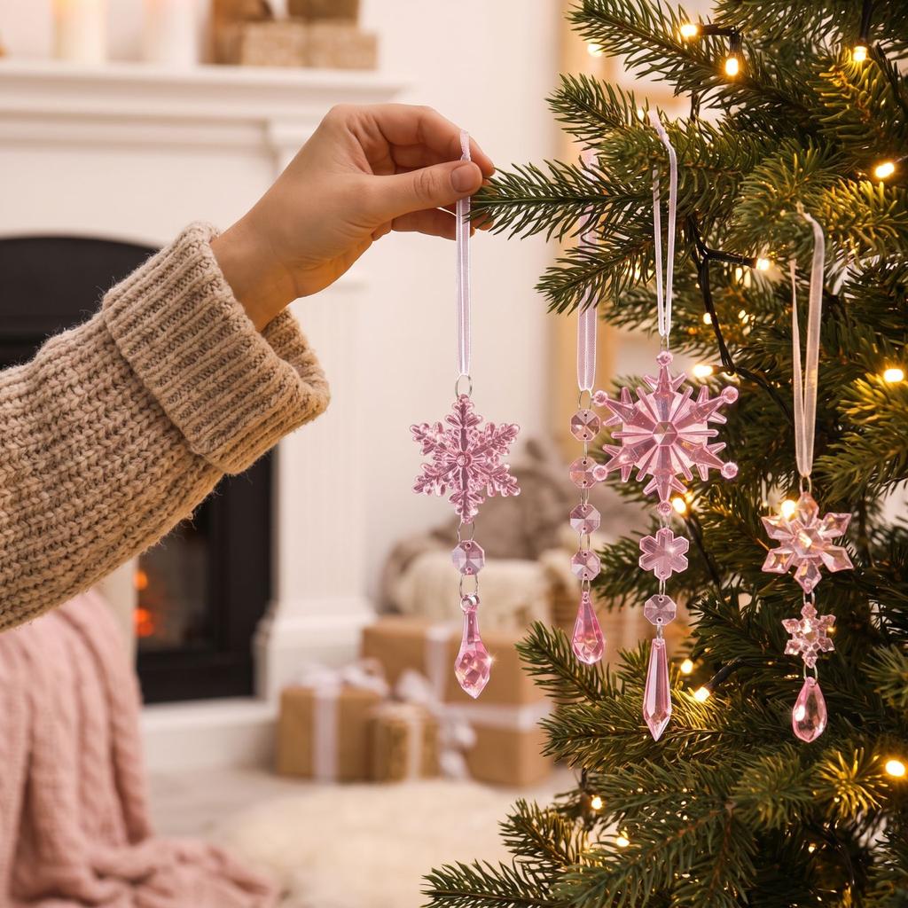 10 Pack Plastic Christmas Tree Ornaments Transparent Icicle and Snowflake Hanging Holiday Decorations