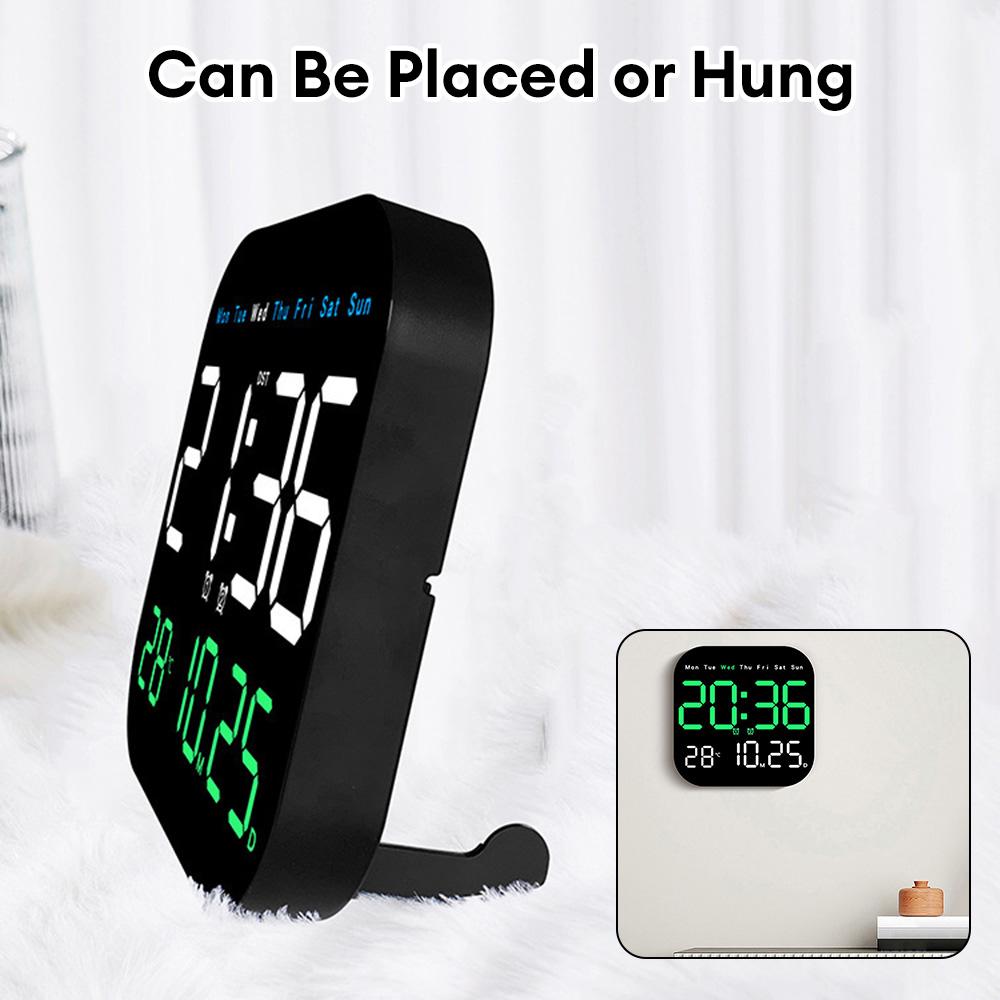 Electronic Digital Wall Clocks Temperature Date Week Dispaly Table Clock 12/24H Wall-mounted LED Alarm Clock Remote Control