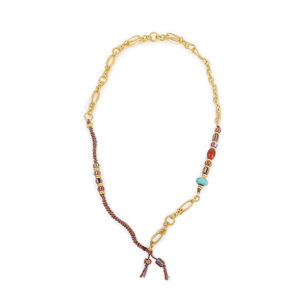 GEMCHIC Women s Bohemian Handmade Knit Turquoise and Agate Beaded Necklace Set with Tassel