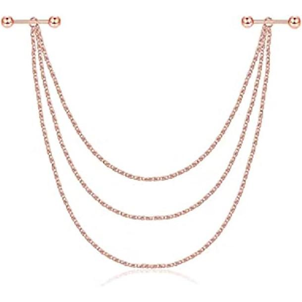 

Frodete з нержавіючої сталі Ніпельний щиток Ланцюжки для тіла Підвіска Пірсинг Ювелірні вироби Кільце зі штангою Пірсинг Фіксований ланцюжок Кулон Жінки Чоловіки Ювелірні вироби рожевий колір золота