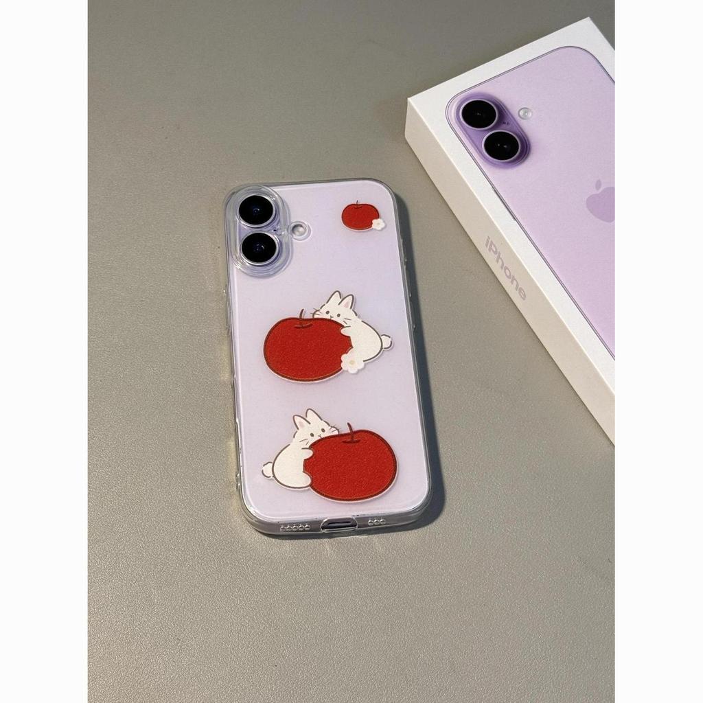 Apple Rabbit Transparent Korean Style Soft Case for iPhone 17 Pro Max, 15, 14, 13, 12, XR, 11 with Precise Cutouts