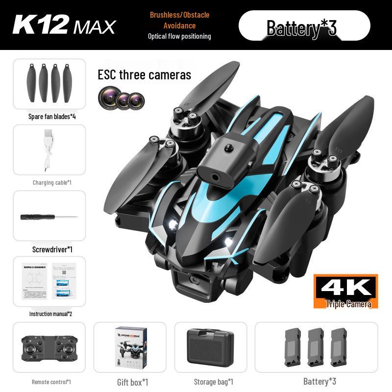 K12 MAX Brushless Drone: Triple Cameras, HD Photography, Smart Obstacle Avoidance Quadcopter