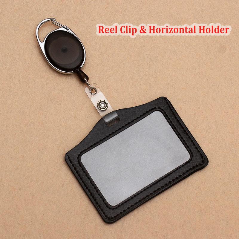 NEW Black Retractable Pull Badge Reel ABS Plastic Scalable Student Nurse Exhibition Genuine Leather Business Card Badge Holder ID Name Case Supplies