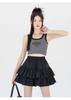 Spring 2025 Women's Black High Waist A-Line Puffy Half Umbrella Skirt