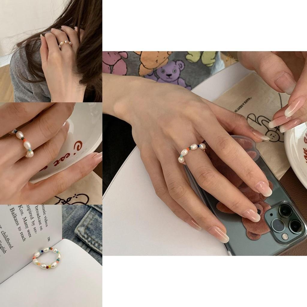 Stilvoller koreanischer Ddp Geometrischer Perlenring mit verstellbarem elastischem Band für Damen
