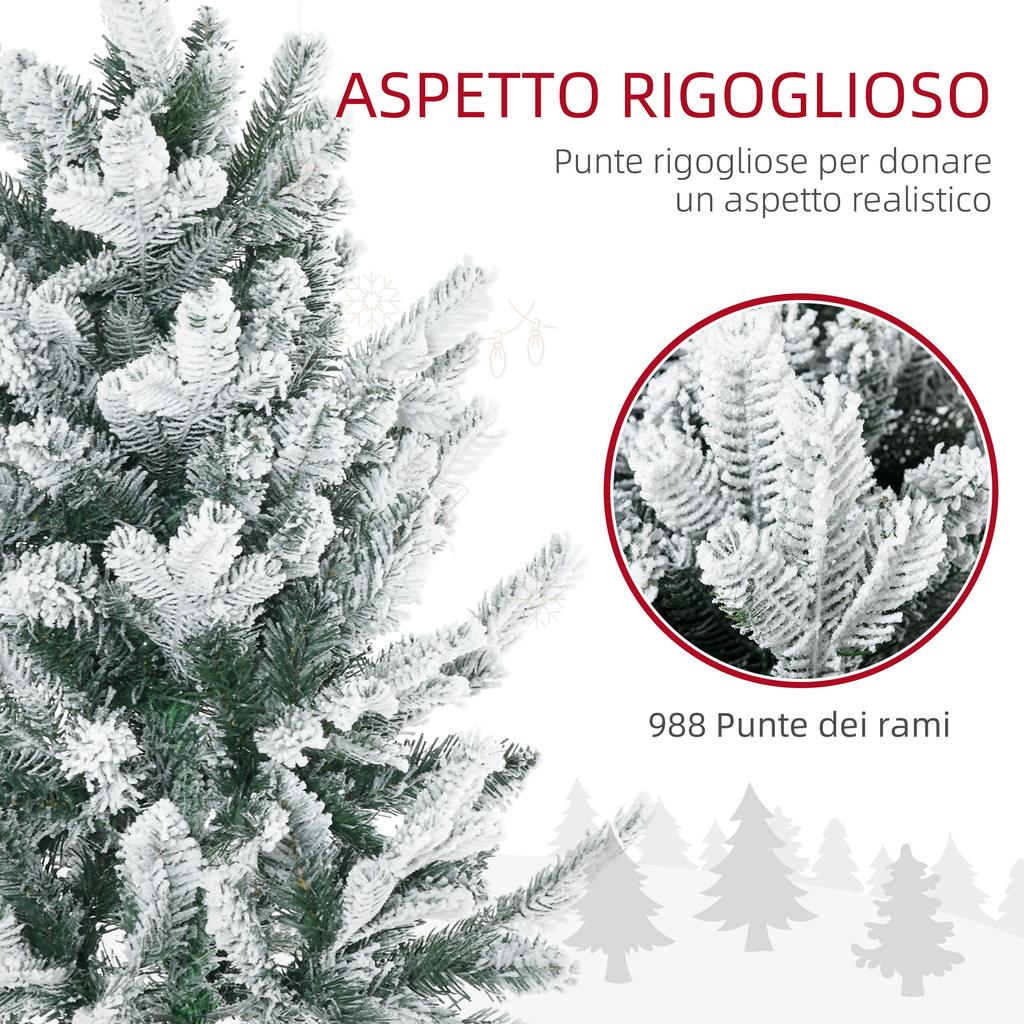 Snowy Christmas Tree 225cm with 988 Branches and Steel Base for Indoor Use with Automatic Opening