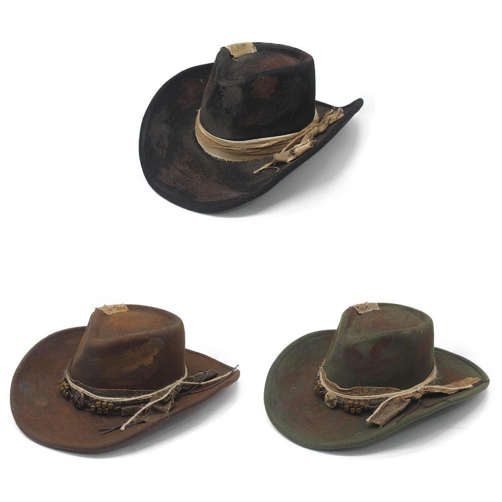 Vintage Western Cowboy Hat With Wide Brim For Sun Protection And Breathability