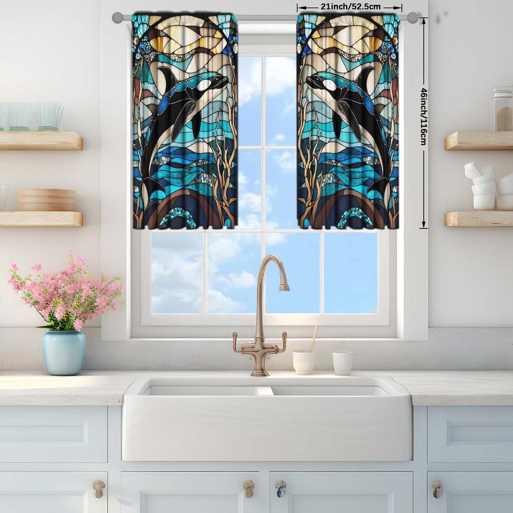 2 Panels Ocean Glass Killer Whale Pattern Curtains   Distinctive Printed Curtains   Suitable for Gifting To Family and Friends