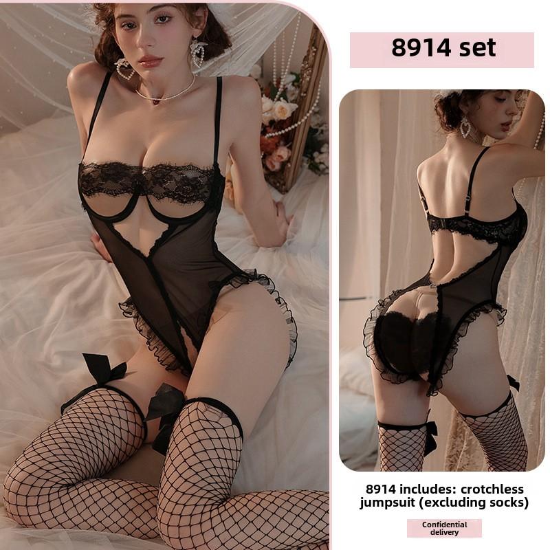 Sexy Onesie Female Lace Seduction Gather Without Taking Off Pajamas Perspective Products Uniform