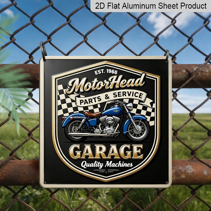 

2D Flat, 1pc, Vintage Metal Aluminum Decorative Sign, Retro MotoHead Garage Quality Machines Motorcycle Theme Wall Decor for Garage, for Man Cave 20*20cm