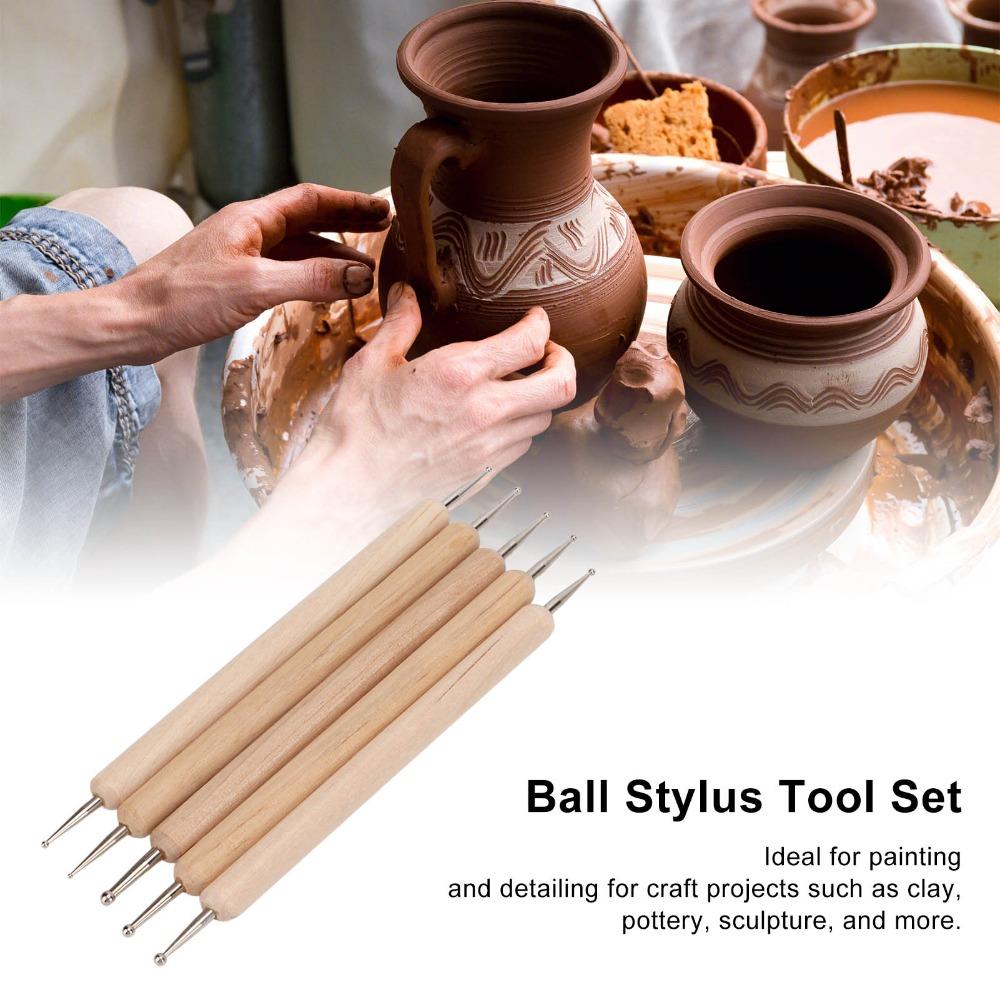 5pcs Wooden Handle Embossing Pen Set Double End Tracing Stylus Tools Dual Tip Pens  Clay Sculpture