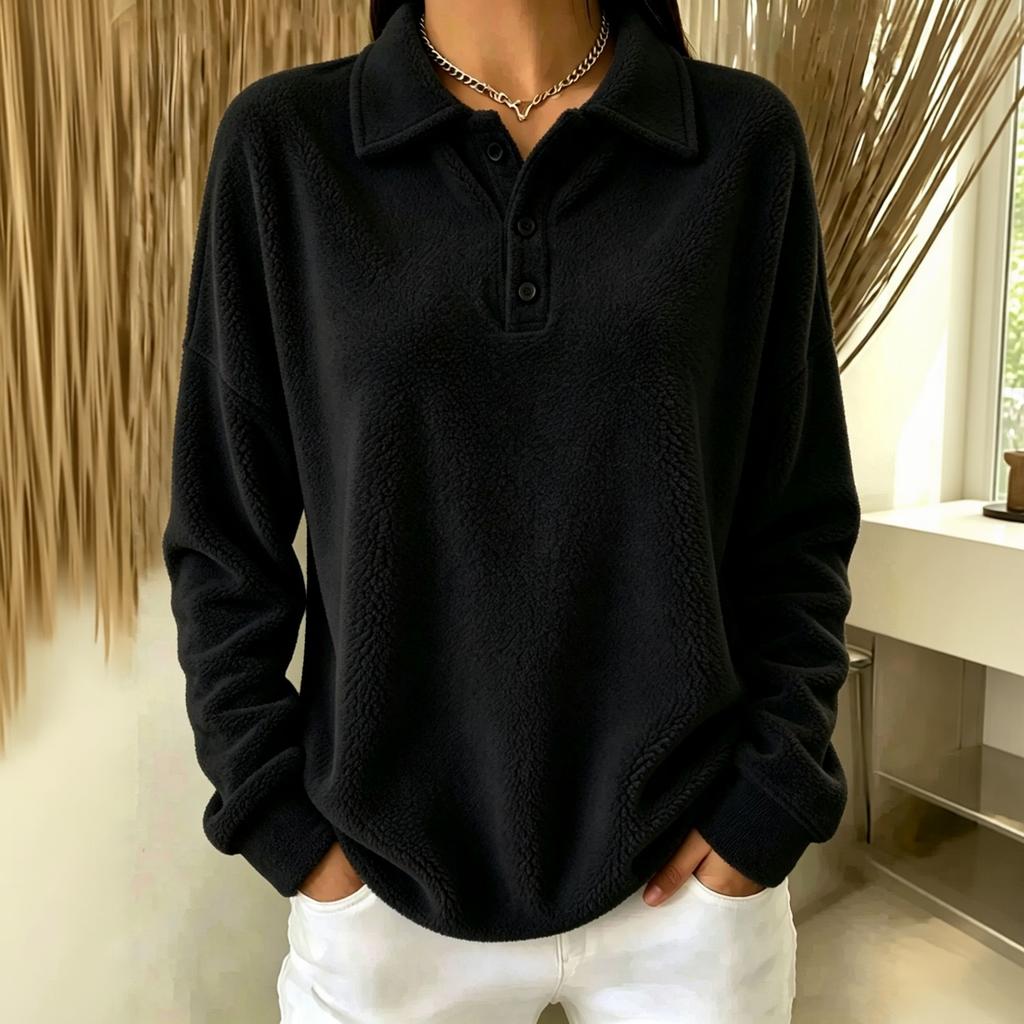 Women's Button Down Collar Pullover Sweatshirt for Casual Everyday Wear