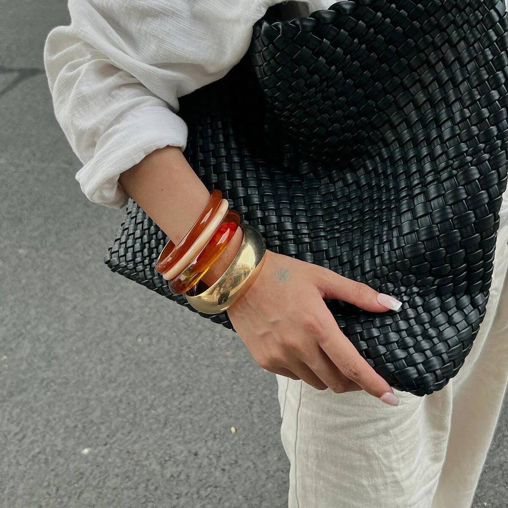 Ingemark 4 Styles Vintage Resin Plastic Thick Wide Bracelets for Women Fashion Statement Goth Metal Bangles Steampunk Jewelry