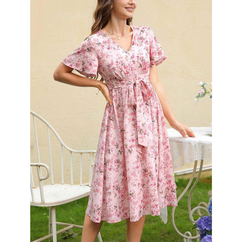 

Skirt Spring and Summer Fashion Style New Arrival Women s Clothing Temperament Goddess Style Mid Length Long Length Ladieswear Irregular Floral Dress Pink S