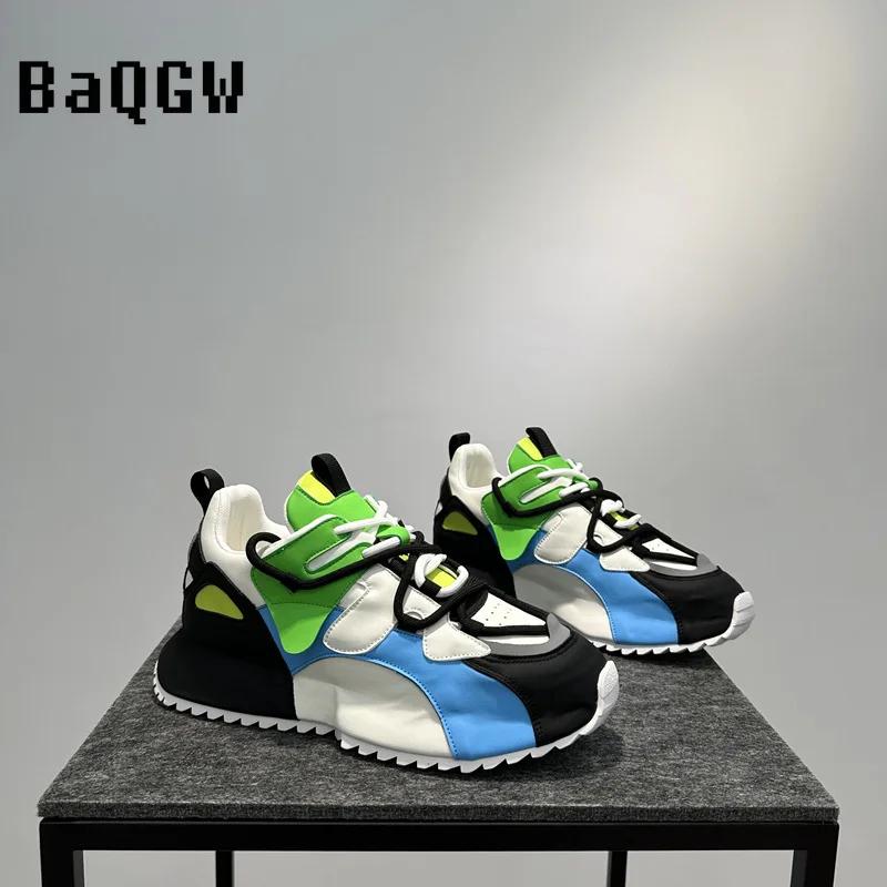 Fashion Color Block Designer Chunky Sneaker Men Cover Bottom Board Shoe Fashion Casual Leather Breathable Increased Platform Shoes