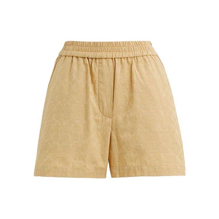 Coach Solid Mid-Rise Straight-Leg Shorts Women shorts Brown Yellow CI389-RYU S
