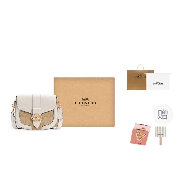 Coach Georgie PVC With Leather Saddle Bag, Shoulder Bag, Crossbody Bag Small Women's Beige & Light Khaki C2806-IMDQC