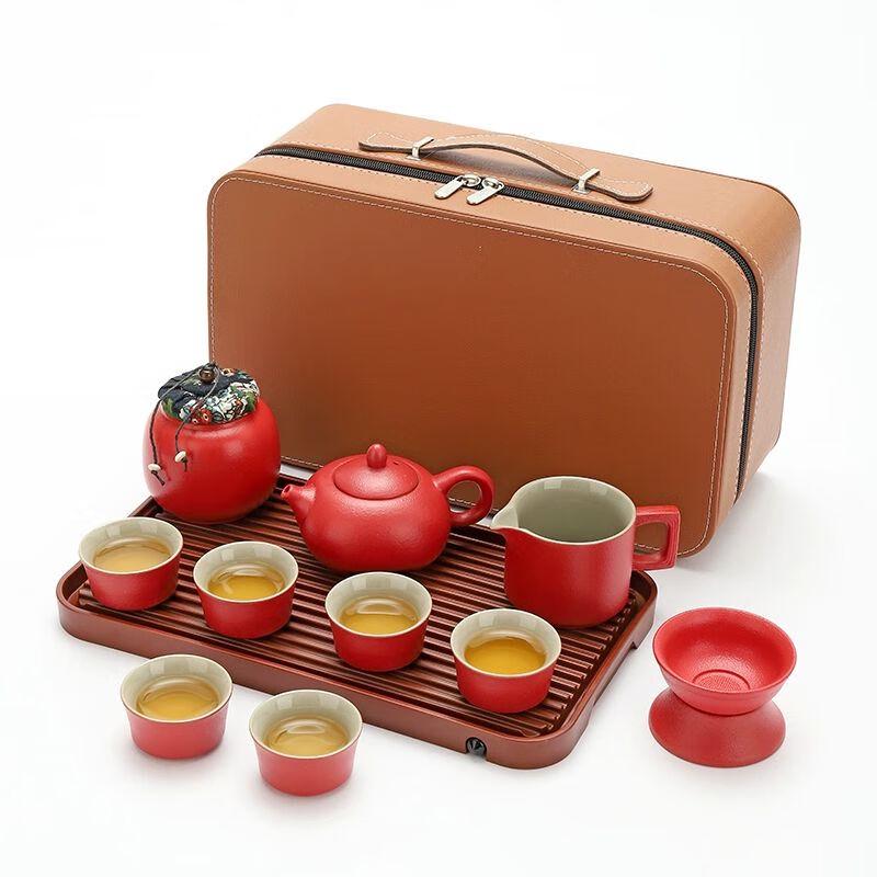 Jiakangming Red Ceramic Travel Tea Set