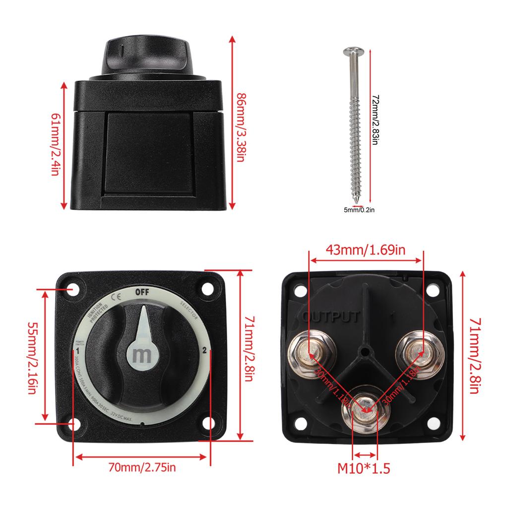 Power Kill Switch 300A Battery Selector Switch Heavy Duty 3 Position Marine Battery Cut Off Switch for RV Boat Battery Switches