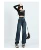 American Style High-Waist Loose Velvet Denim Pants for Women - Thickened, Floor-Length, Pear-Shaped, Fashionable Wide-Leg Design