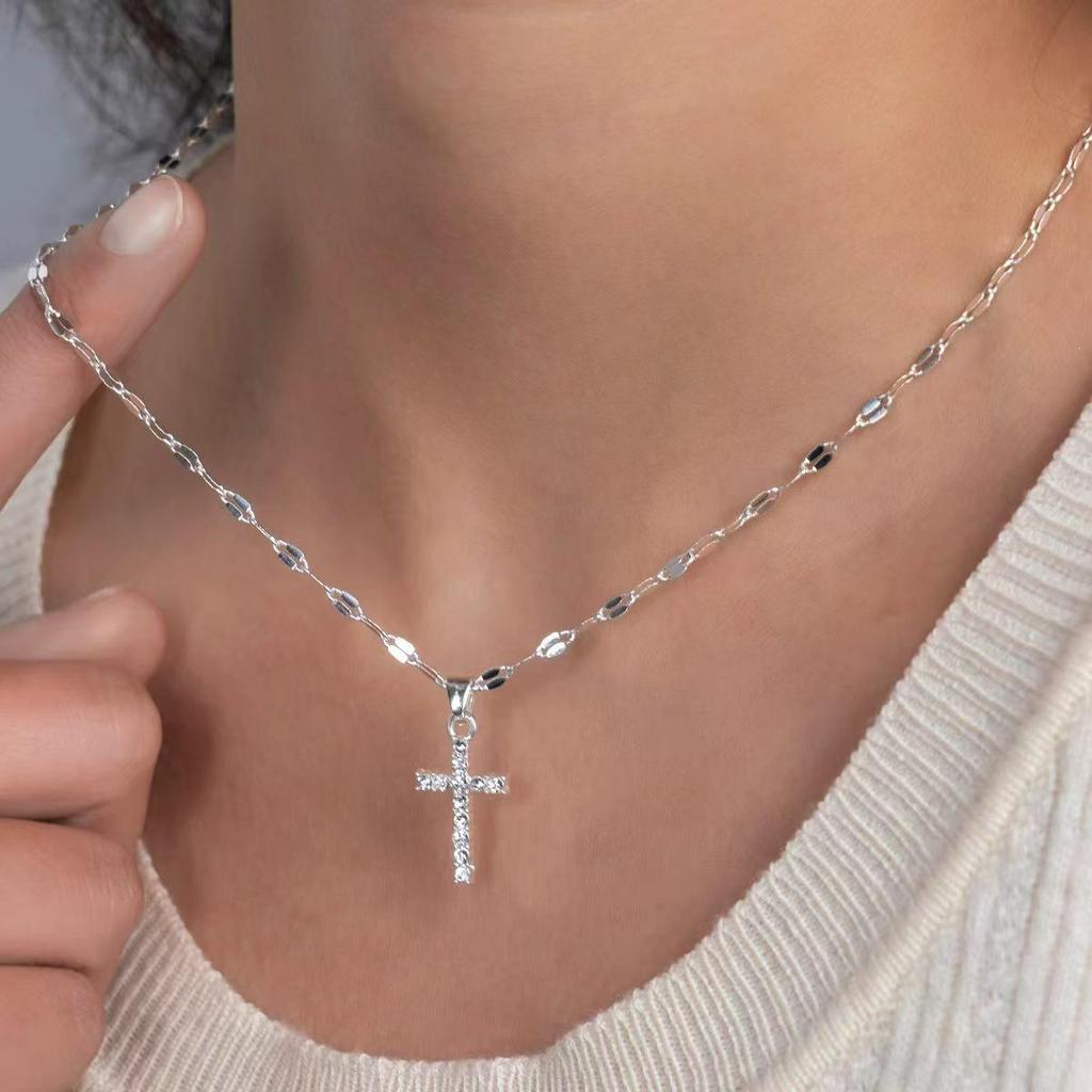 Women's Punk Rhinestone Cross Sweater Necklace - Light Luxury Versatile Clavicle Chain