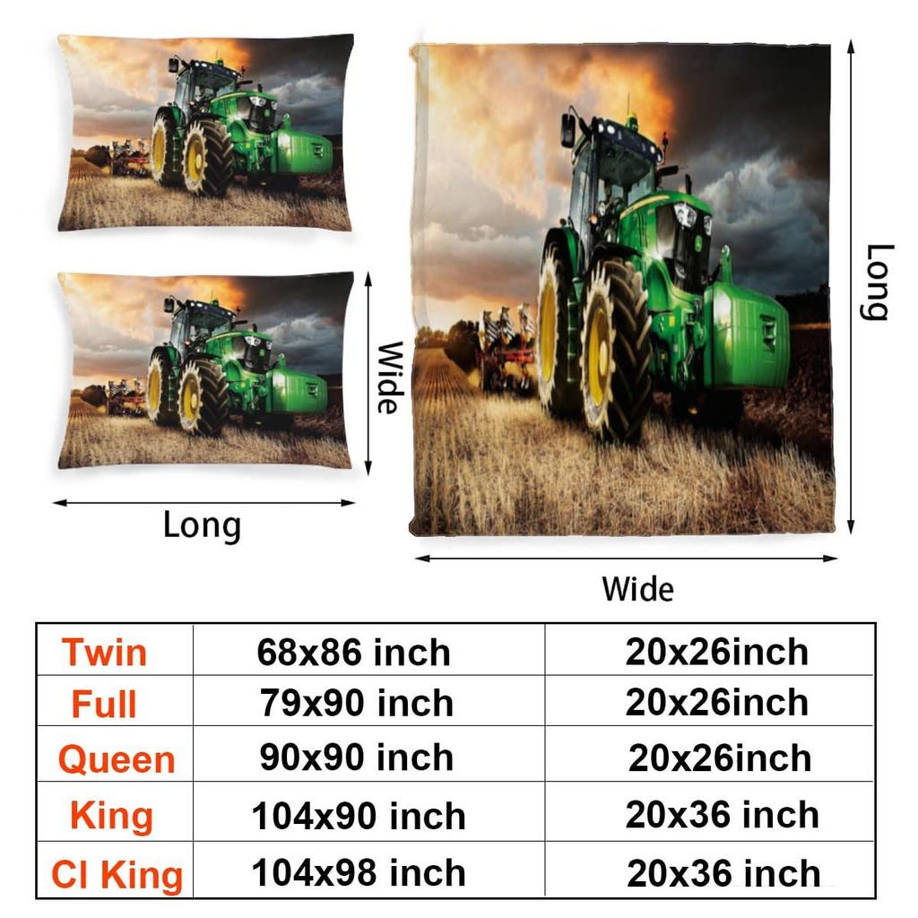 Children'S Green Tractor Three-Piece Quilt Cover 3D Digital Printing Bedding Set Bed Cover