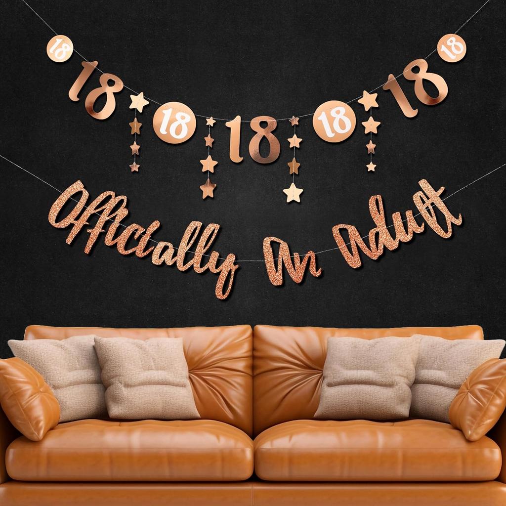 Cheerland 18th Birthday Banner Sign Officially An Adult Celebration Banner Glitter Rose Gold Background For Girls Women 18 Years Anniversary Birthday