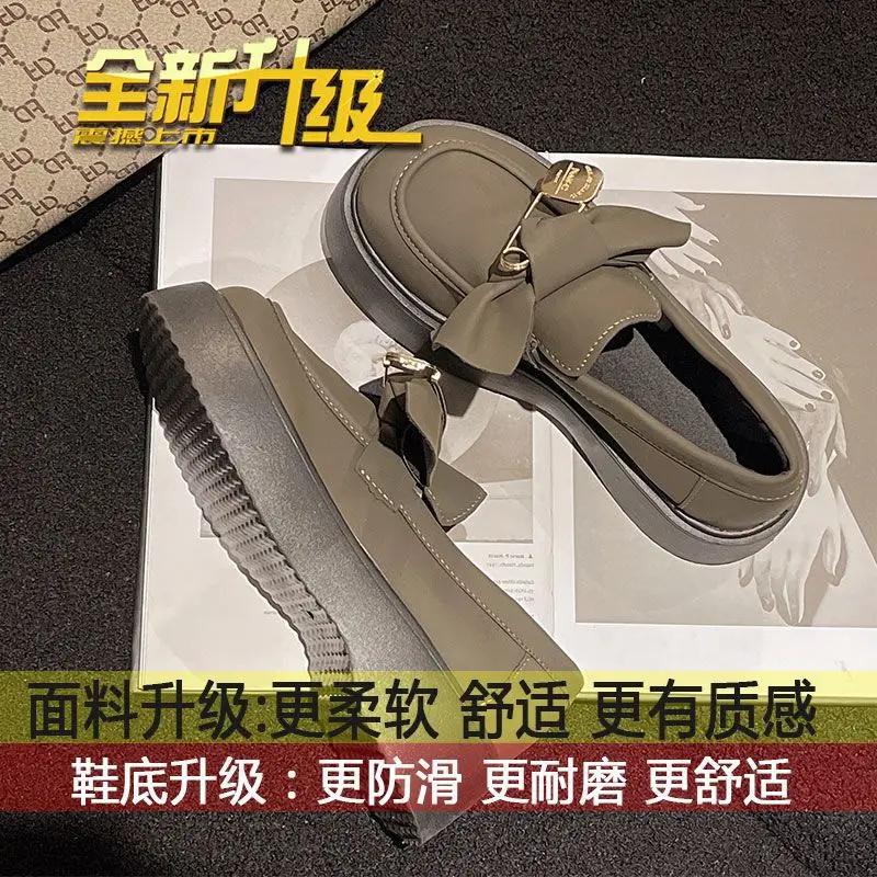 

New British Style Leather Shoes for Women Thick Soled Elevated Mary Jane Shoes Bowknot Platform Shoes De Mujer 40