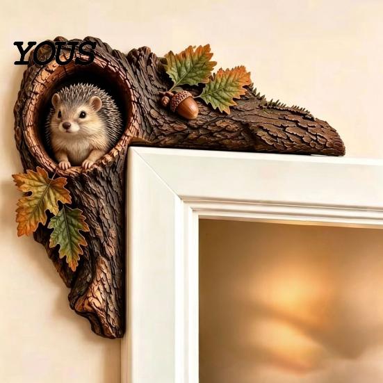 Whimsical Nursery Wall Accent Chipmunk Tree Hollow Door Topper, Woodland Animal Frame Decor, Rustic Wood Creative Birthday Gift for Nature Lovers