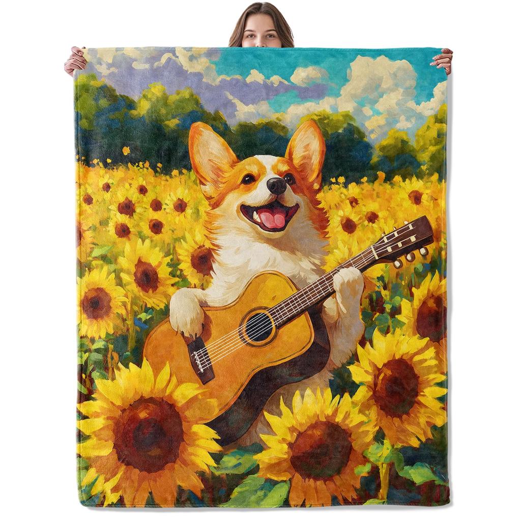 Cute Pet Corgi Dog Throw Blanket Fuzzy Soft Cozy Warm Lightweight Plush Fleece Flannel Blanket for Couch Bed Sofa Home Decor