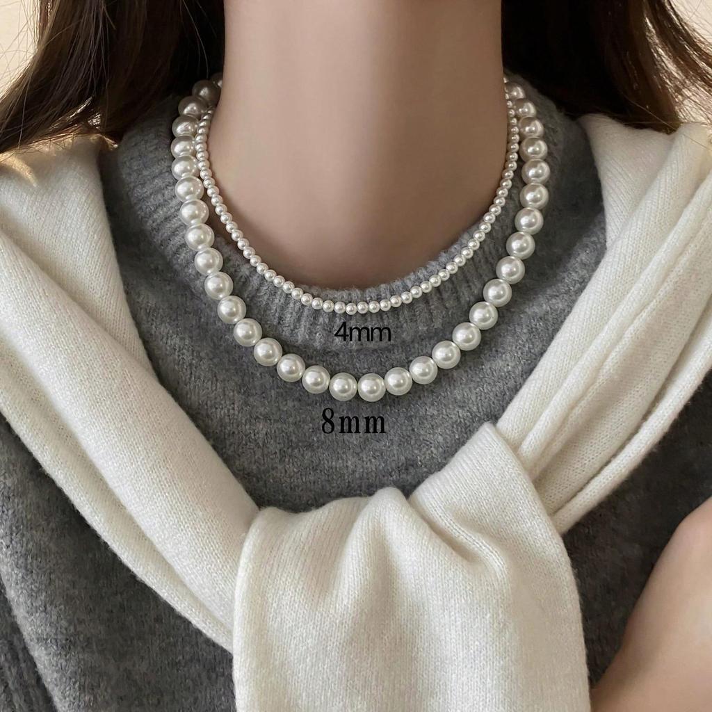 Elegant White Pearl Necklace Set: Multi-Spec Choker & Sweater Chain for Women
