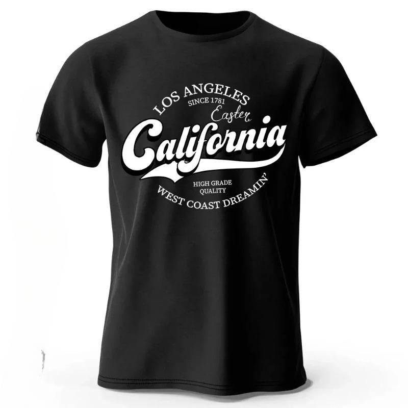 Summer Fashion Heavyweight Retro Men's English Letters 100% Cotton Printed Round Neck High-quality Casual Fitness Street T-shirt