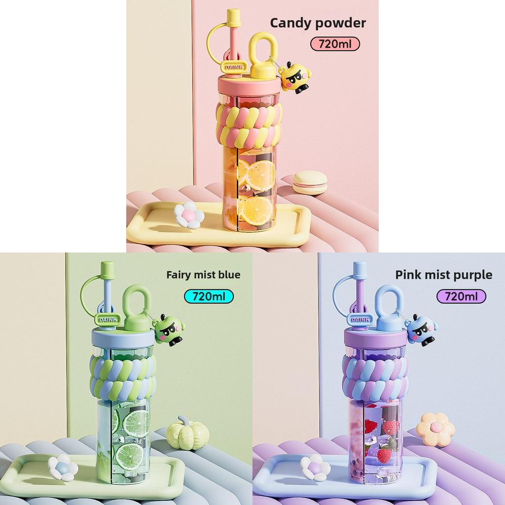 Girls Creative Cartoon Double Compartment Water Bottle With Straw For Students And Gifts