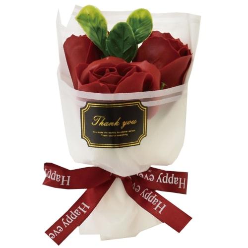 Poppy Nagoya Soap Flowers, Artificial Flowers, Gift, Present, Three-Flower Bouquet, Roses, Approx. 16cm, Gift Box Included, SBL-222, Dark Red